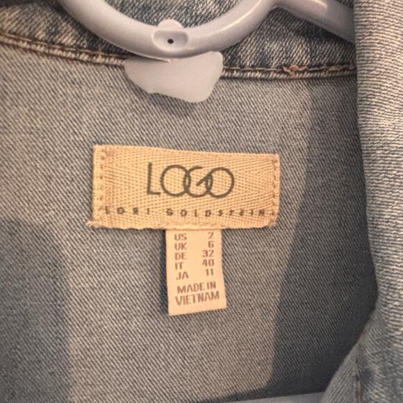 Logo Lori Goldstein Jean Jacket 3/4 Sleeve Raw Hem Distressed Ruffled Size 2 XS - Picture 3 of 7